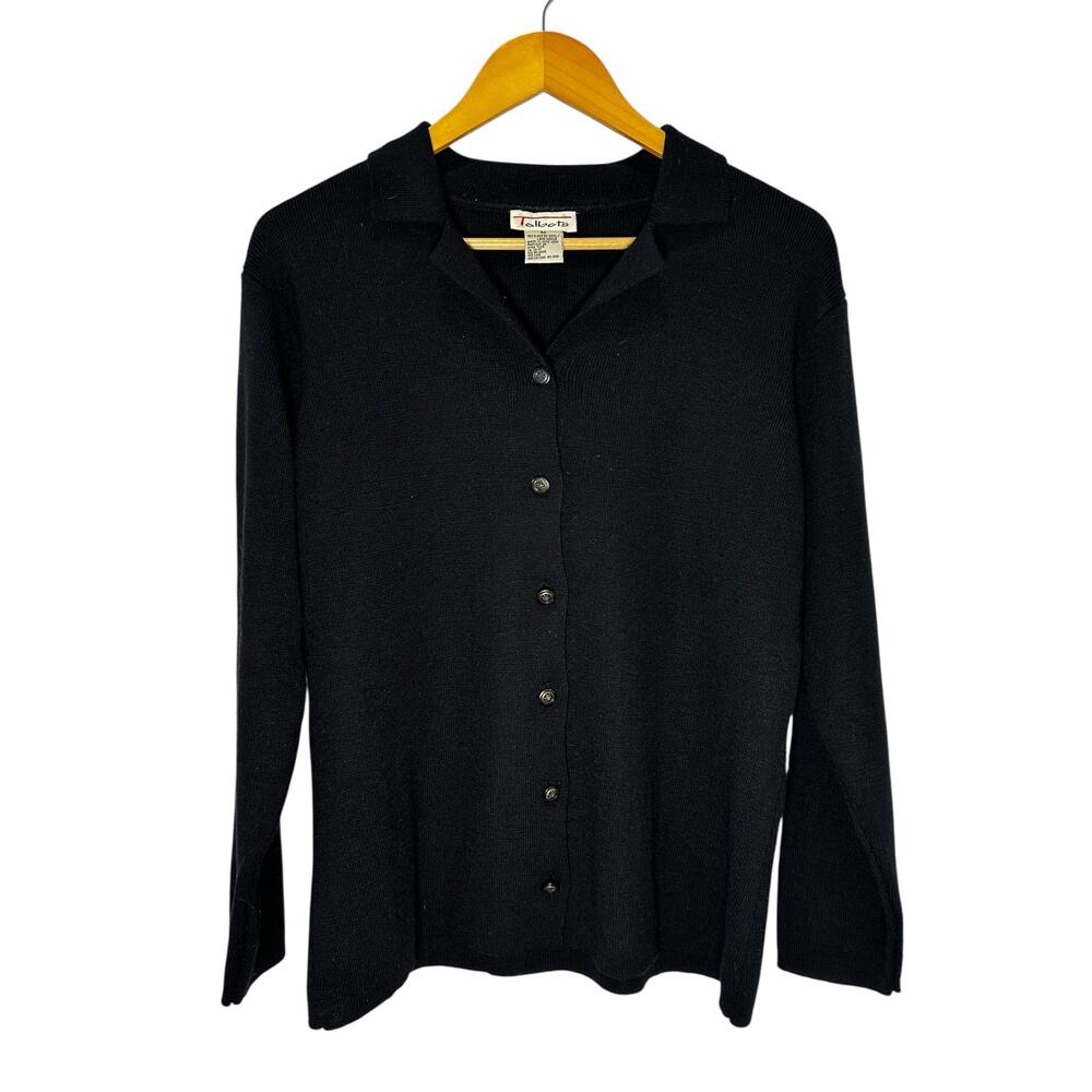 Vintage Talbots Merino Wool Button Up Cardigan Black Size M EUC ClassicPreppy